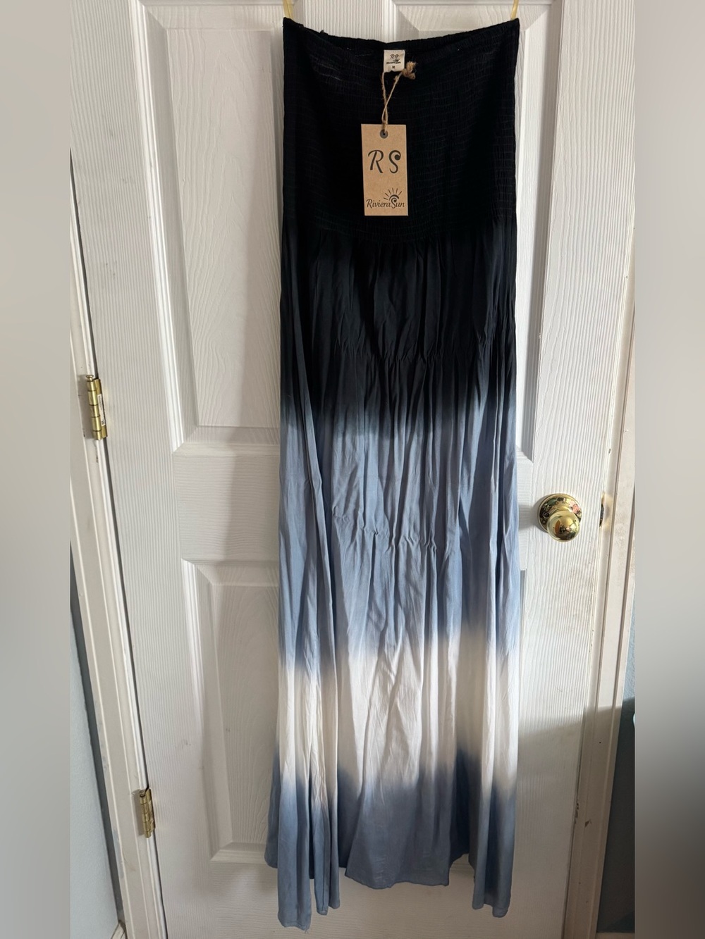 Riviera Sun Black to Blue Ombré Strapless Maxi Dress